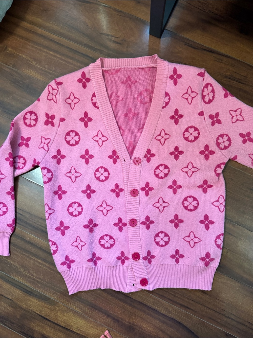 Pink Patterned Button-Front Cardigan
